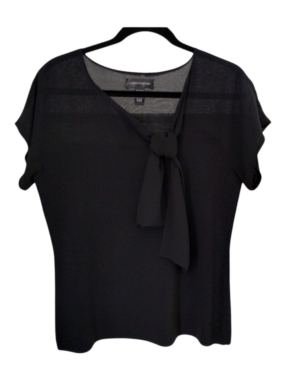 Cable & Gauge Women's Large Black Short Sleeve Blouse with Attached Front Tie
